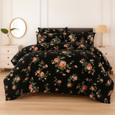 Black Rose Floral Comforter - Straight Front View