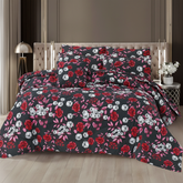 Dark Grey Red Floral Comforter - Straight