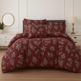 Dark Maroon Botanical Leaf Comforter - Straight Front View