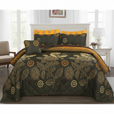 Dark Olive Gold Floral Comforter - Straight Front View