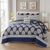 Navy Blue Paisley Medallion Comforter - Straight Front View