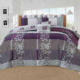Purple Grey Patchwork Floral Comforter - Straight Front View