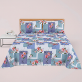 Steel Blue White Grid Pink Peony - Straight