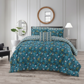 Teal Floral Comforter - Straight Front View