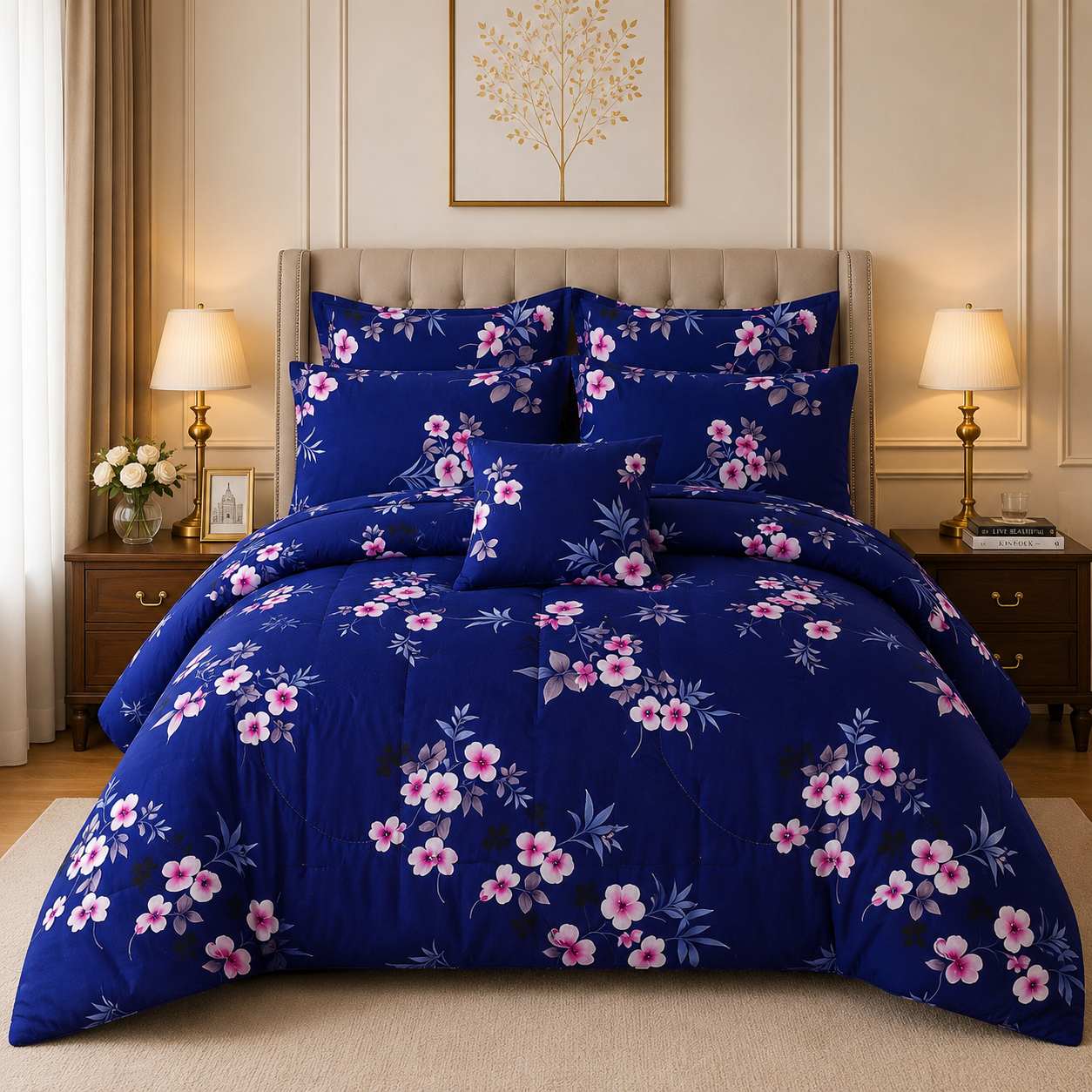 Premium Summer King Size Soft Cotton Comforter Set - 7-Piece