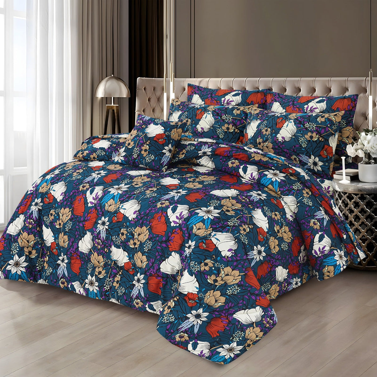 Premium Summer King Size Soft Cotton Comforter Set - 7-Piece