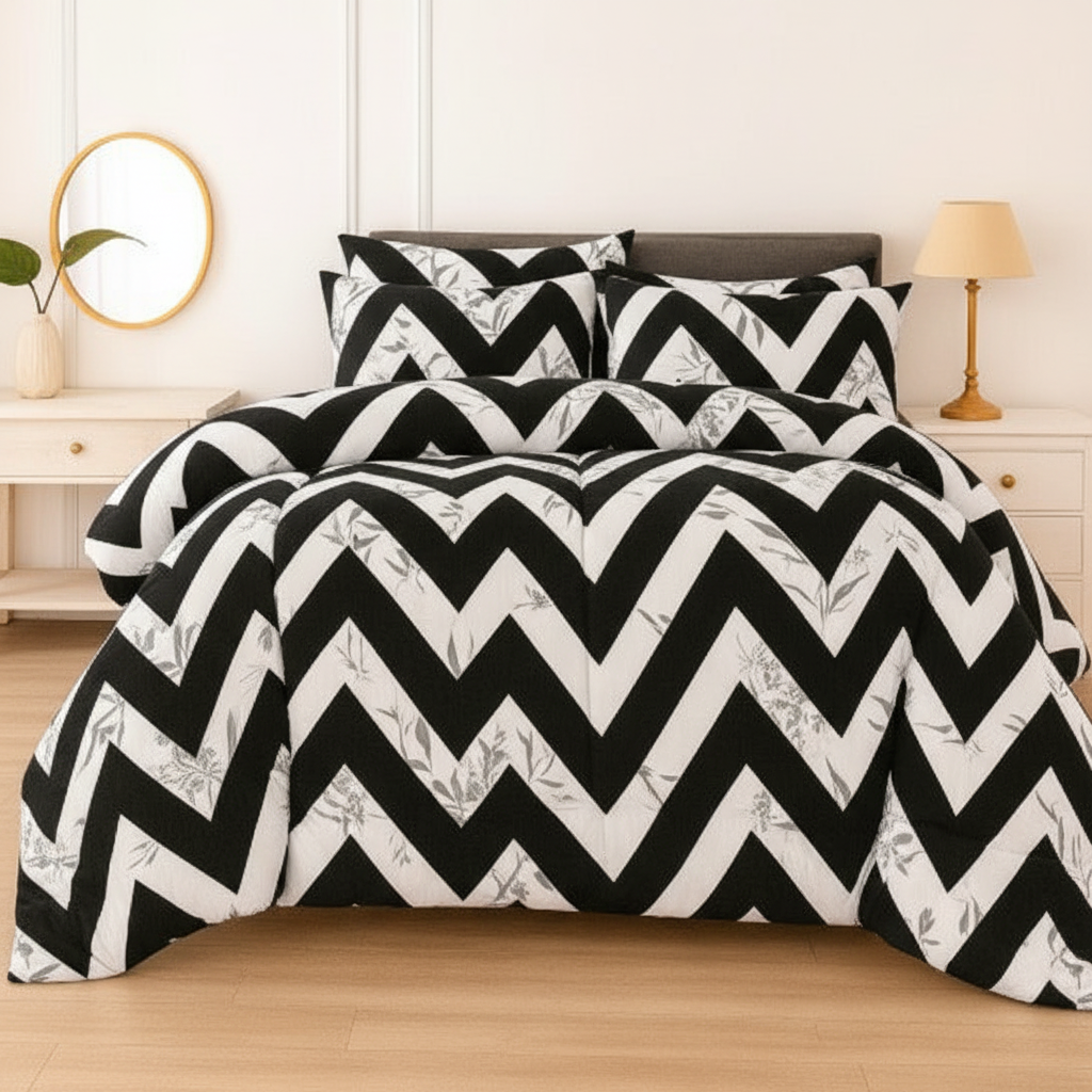 Black White Chevron Comforter - Straight Front View