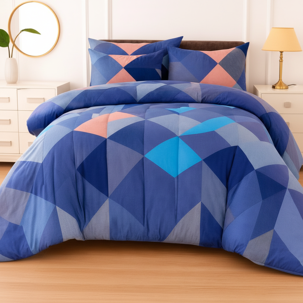 Blue Geometric Comforter - Straight