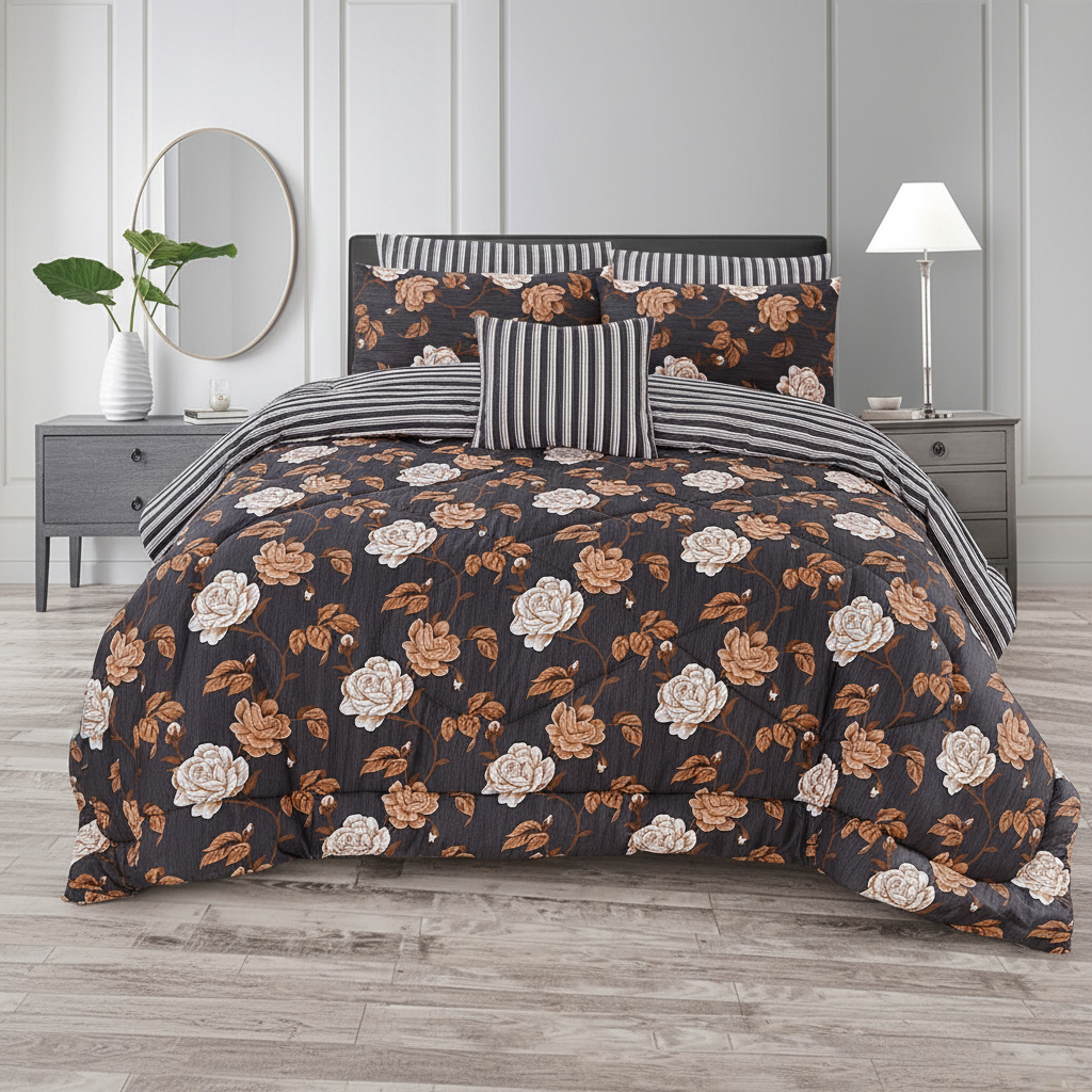 Dark Charcoal Rose Comforter - Straight Front View
