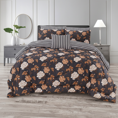 Dark Charcoal Rose Comforter - Straight Front View