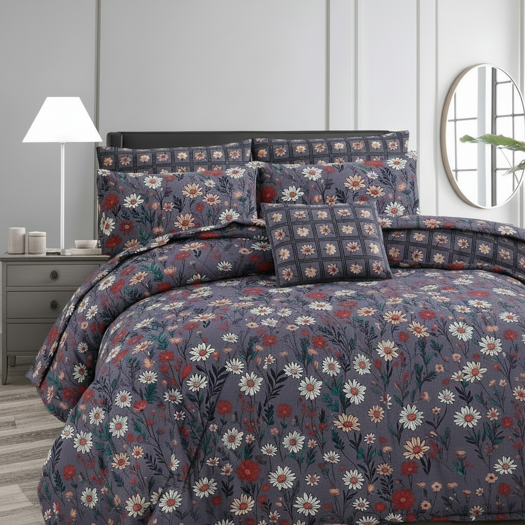 Dark Grey Daisy Comforter - Maximum Straight