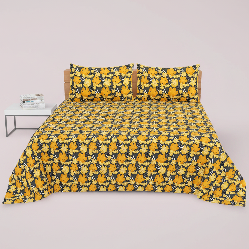 Dark Grey Yellow Flower - Straight