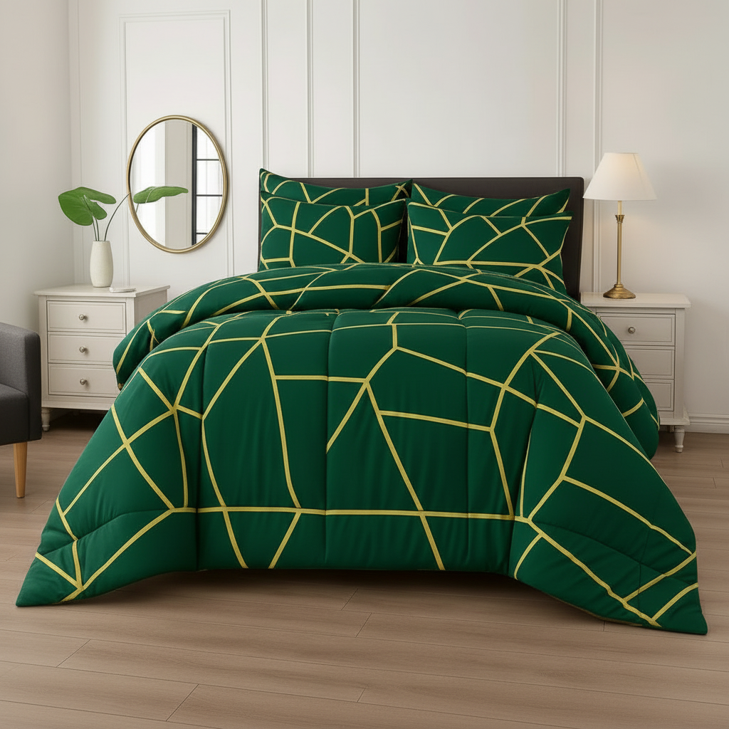 Green Gold Comforter - More Straight Front View