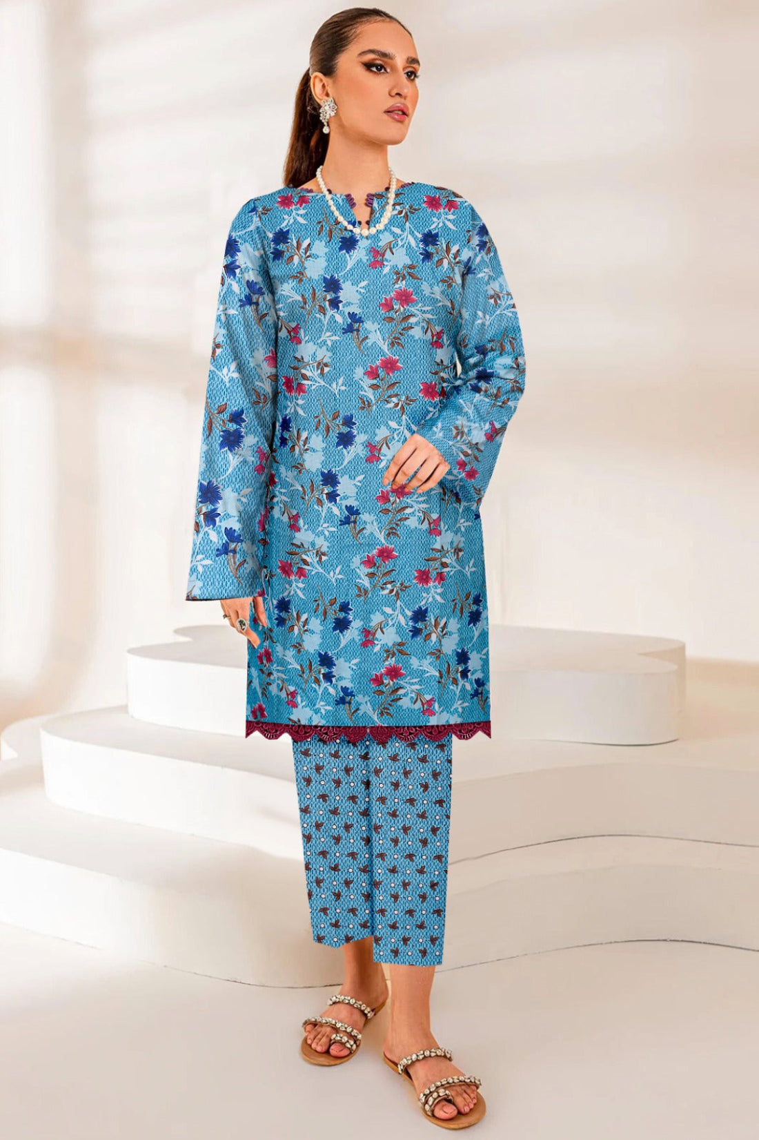 2 Piece – Cotton Digital Print Suit ( Design A-19)