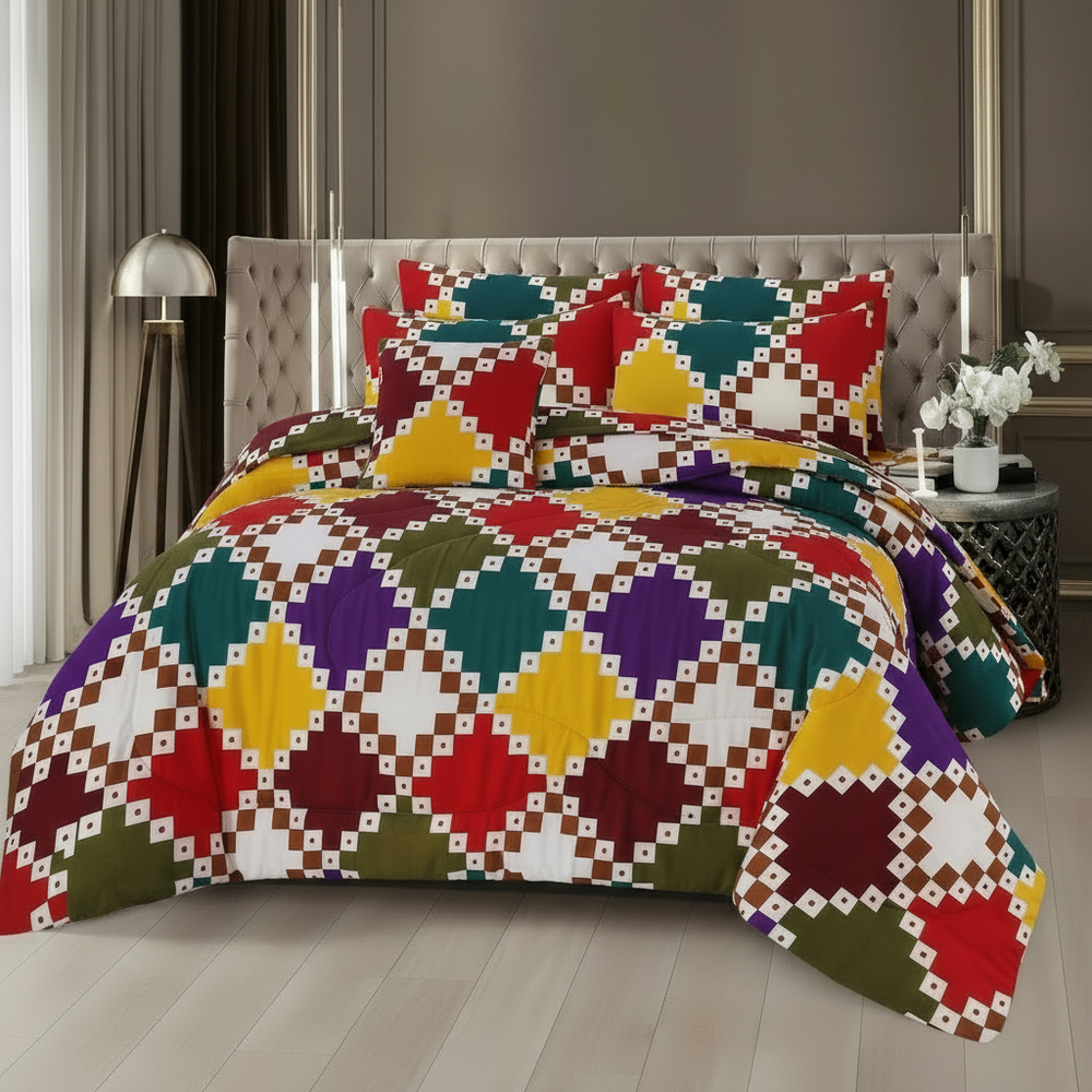 Multicolor Geometric Pixel Quilt - Straight