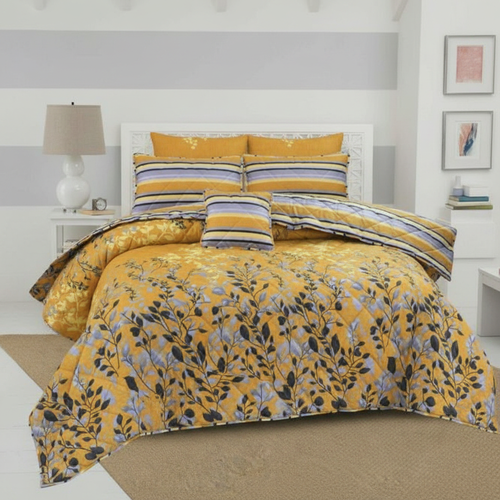 Mustard Yellow Floral Comforter - Straight Front View