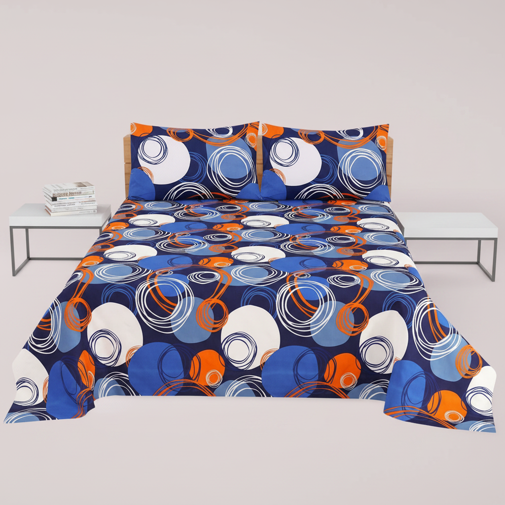 Navy Blue Orange Circle Swirl - Straight