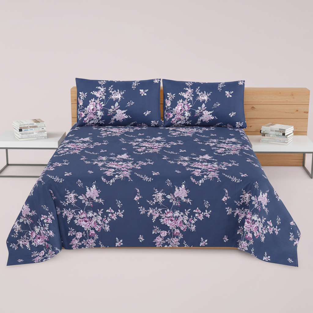 Navy Blue Pink Rose - Straight