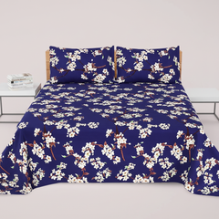 Navy Blue White Cherry Blossom - Straight