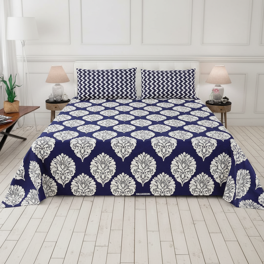 Navy Blue White Paisley - Straight