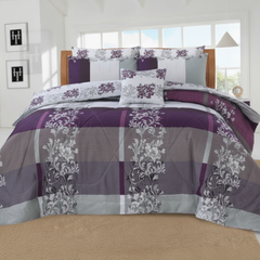 Purple Grey Patchwork Floral Comforter - Straight Front View