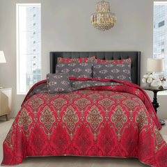 Red Paisley Damask Comforter - Straight Front View
