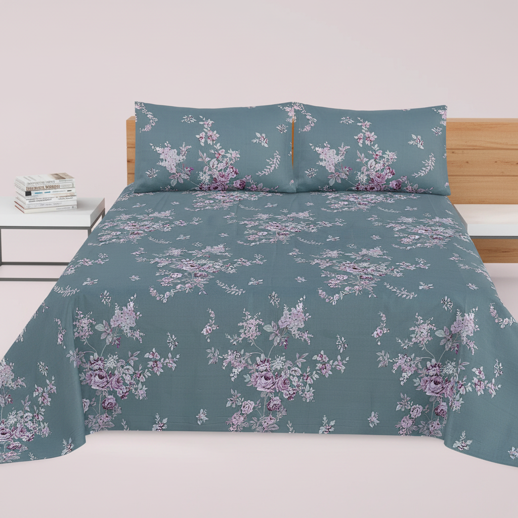Teal Blue Rose Floral - Straight