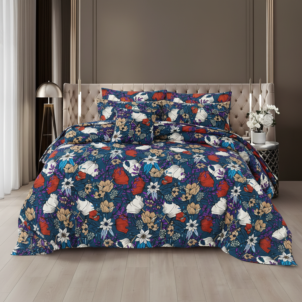 Teal Navy Mixed Floral - Straight