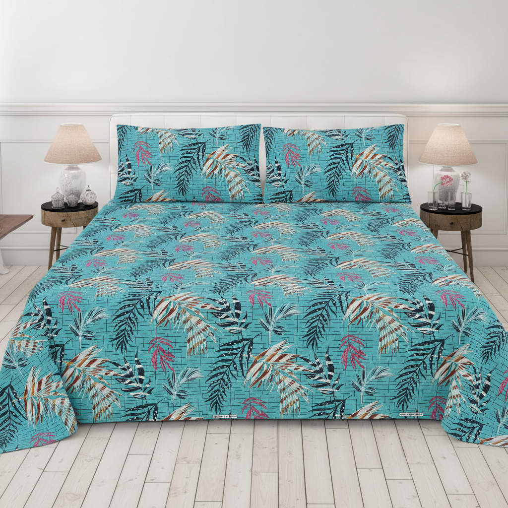 Teal Tropical Palm Leaf - Straight